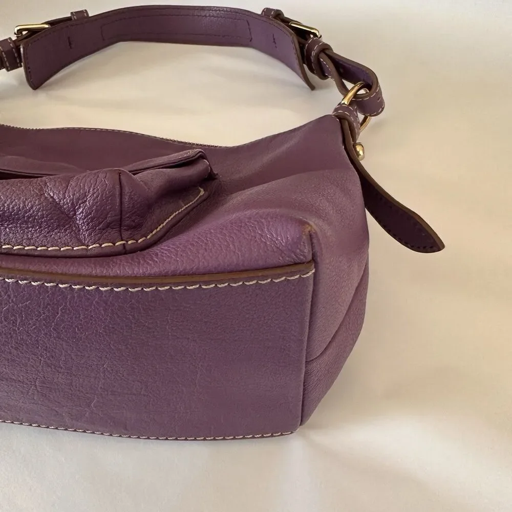 Vintage Dooney & Bourke Purple Pebble Leather Shoulder Bag Purse Flap Pocket y2k